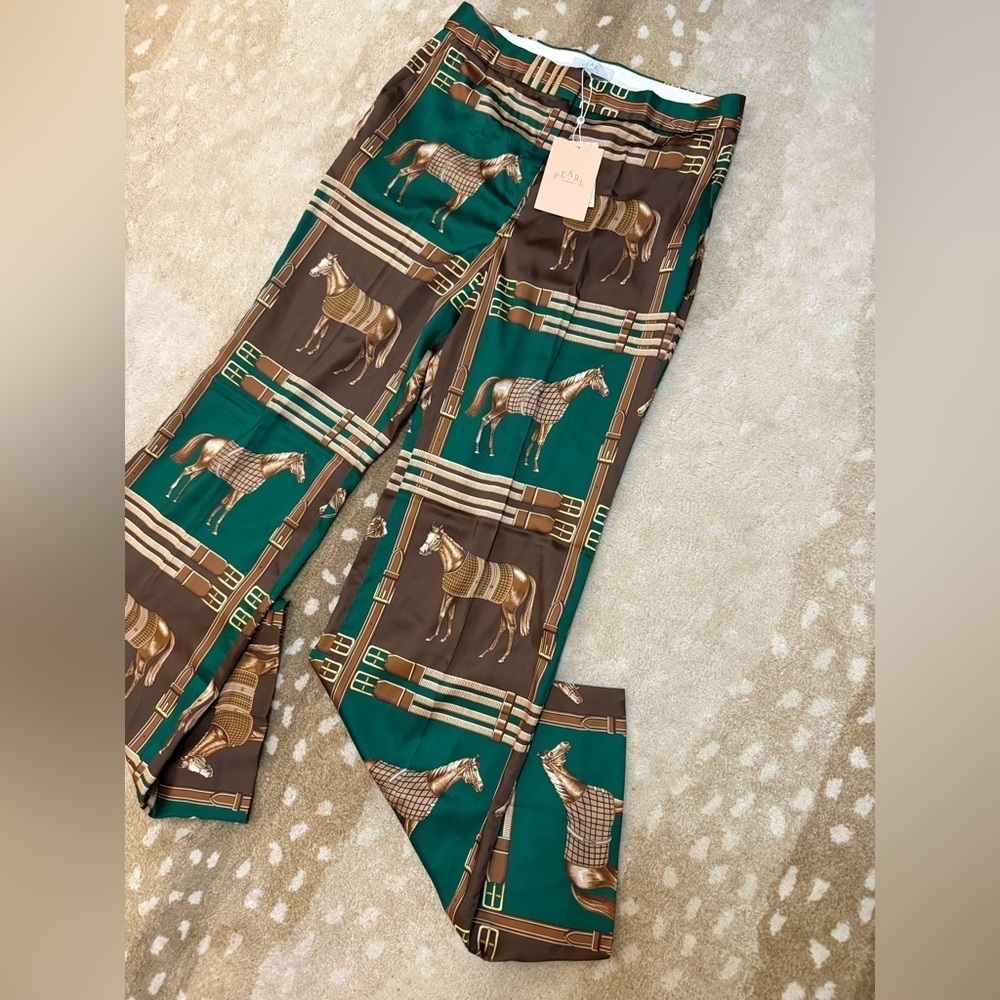 Pearl by lela rose NWT green equestrian twill wide leg pants women’s size 12 - Picture 3 of 10